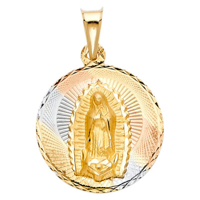 14K Yellow White Gold Our Lady Guadalupe Virgin Mary Miraculous Pendant ...