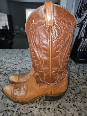 Bottes De Cowboy Vintage Tony Lama 10D - Cuir Deux Tons Cognac - Fabriquées Aux USA