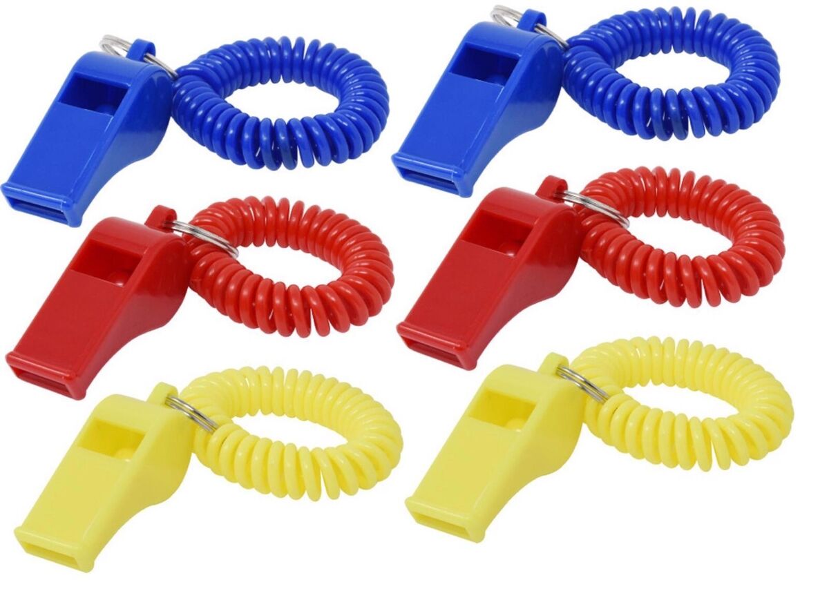 Hillman Plastic Assorted Sporting Whistle Wrist Coil Key Chain Hillman Plastic Assorted Sporting Whistle Wrist Coil Key Chain