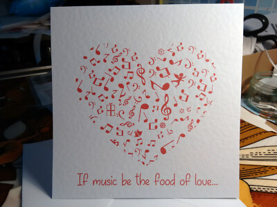 Handgefertigte Musik Note Valentinskarte. Musiker. Einzel oder Packung. [PACK] Tracked