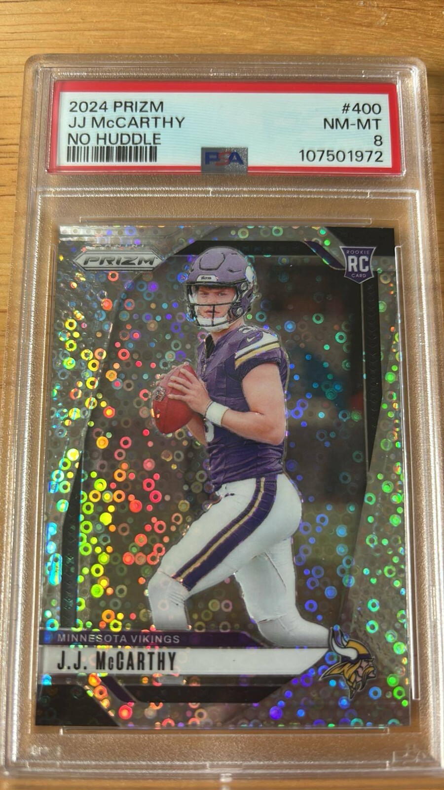 2024 PRIZM JJ MCCARTHY NO HUDDLE ROOKIE #400 PSA NM-MT 8 MINNESOTA VIKINGS