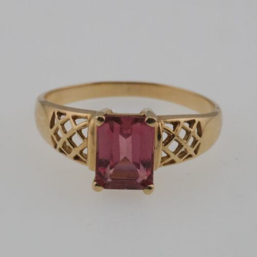 14k Yellow Gold Estate Filigree Pink Gemstone Ring Size 10 - Picture 2 of 6