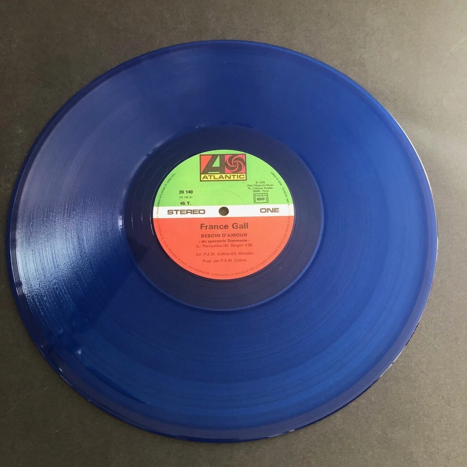 45t géant vinyl bleu - France Gall – Besoin D'amour (Extrait  Starmania) maxi 45 - Photo 3/4