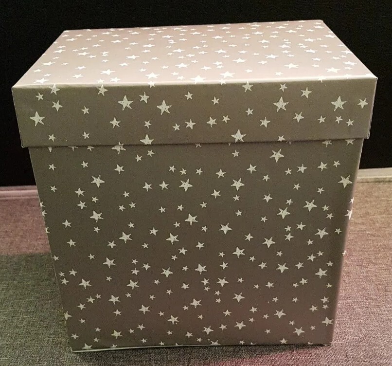 Asda Silver Grey Tall Rectangular Lidded Gift Box With White Star