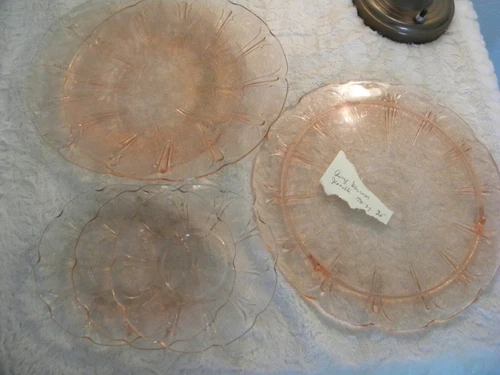 vintage 6 pieces Jeanette pink depression glass cherry blossom assorted plates