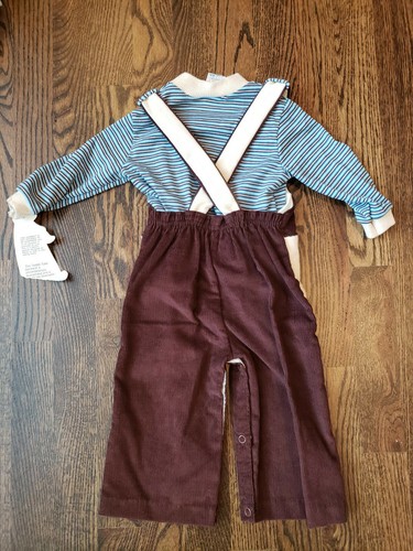 Vintage Toddle Tyke Brown & Blue Car Automobile Overall Shirt Set 12 months NEW - Picture 8 of 8