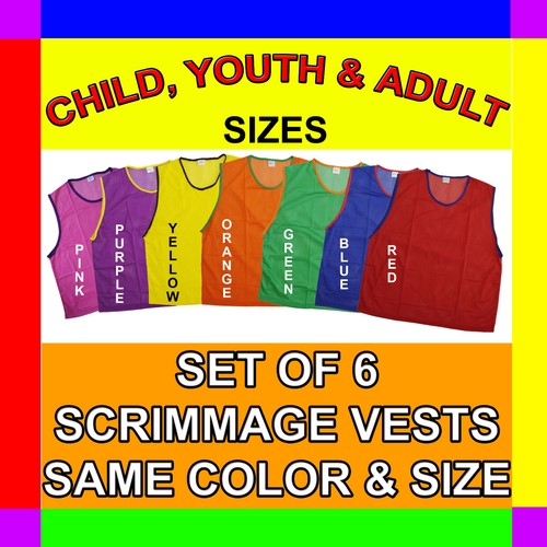 6 SCRIMMAGE VESTS SOCCER BASKETBALL FOOTBALL CHILD YOUTH ADULT PINNIES