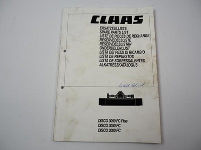 Claas Disco 3050 FC Plus 3000 FC Mähwerk Ersatzteilliste Spare Parts List 2002
