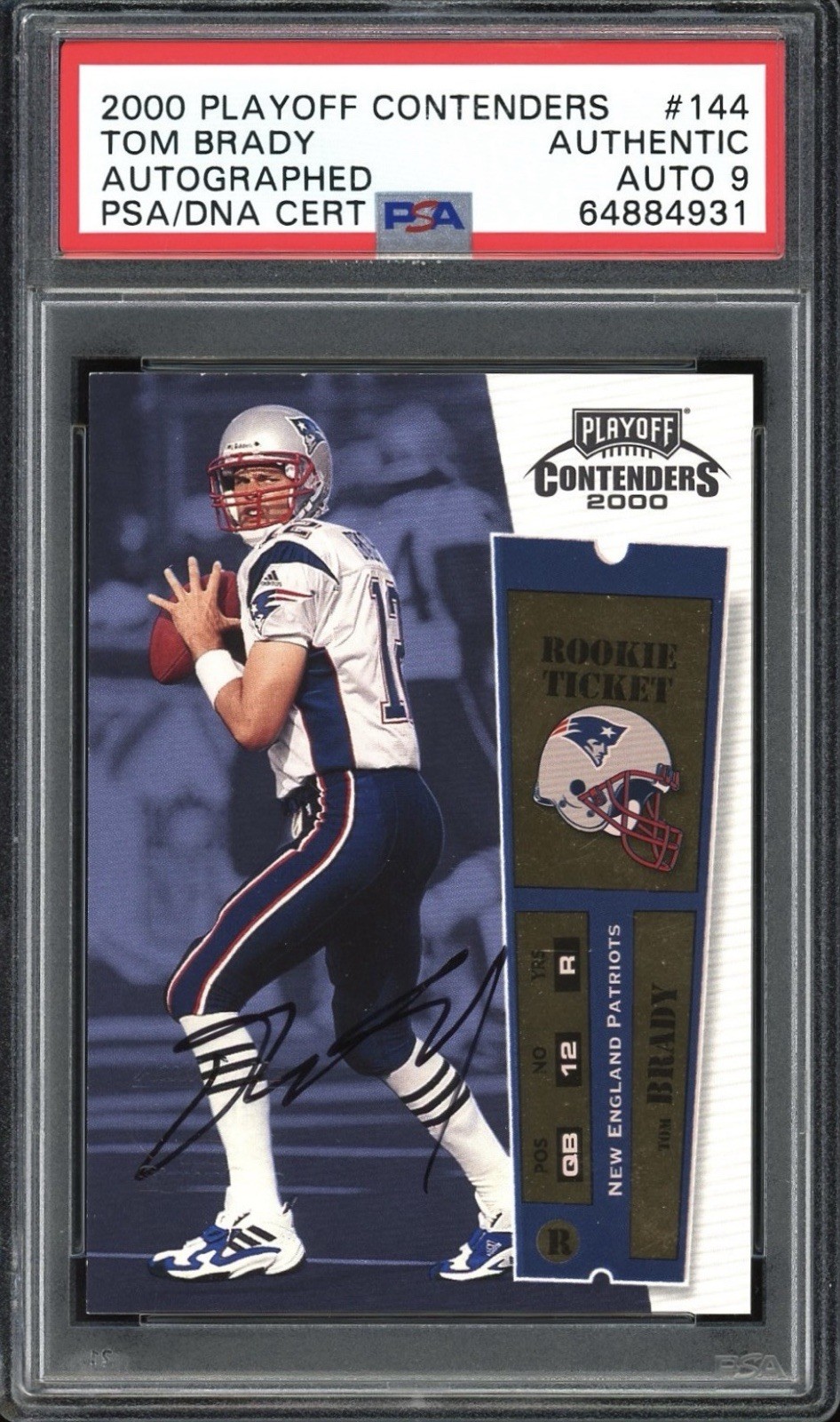 2000 PLAYOFF CONTENDERS AUTOGRAPHED TOM BRADY ROOKIE RC PSA AUTHENTIC AUTO 9