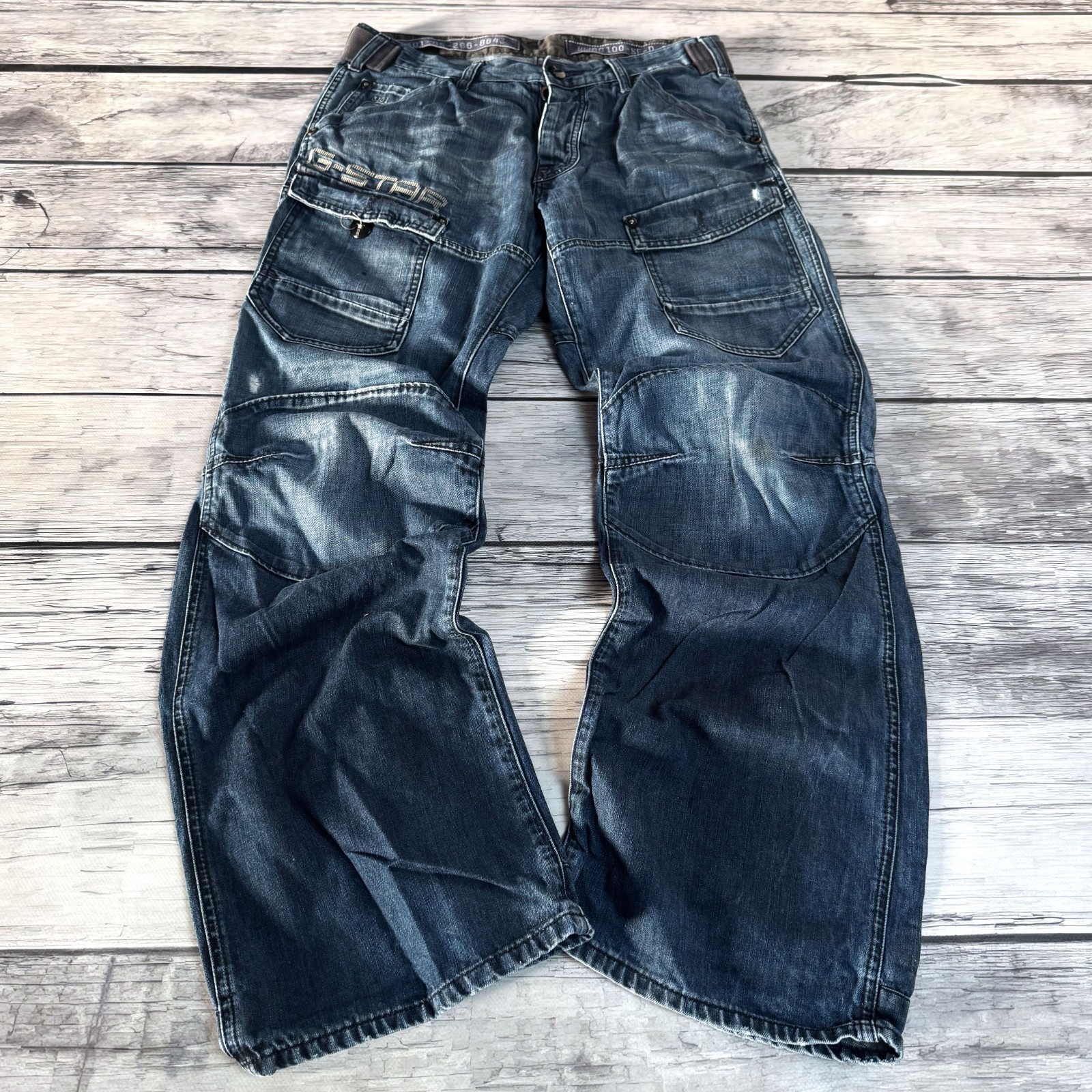 G-Star Raw 206 Denim Cargo Jeans Y2K Multi Pocket Biker Streetwear Style