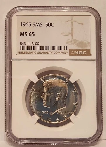 1965 SMS NGC 50C MS65 KENNEDY HALF DOLLAR