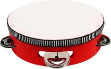 6 Inch Wooden round Tambourine, Red Single Row | Metal Jingles, Hand Held Percus