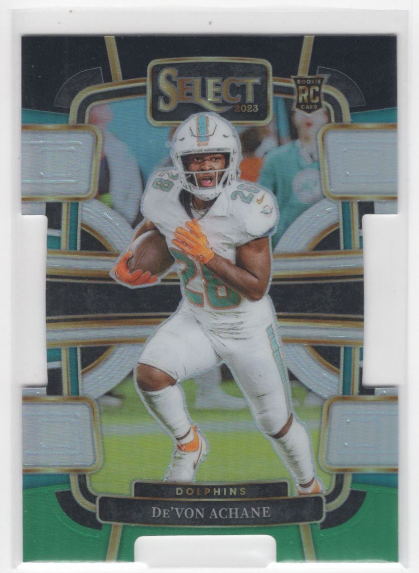 #63 De'Von Achane 2023 Select Black and Green Prizm Die Cut RC Miami Dolphins