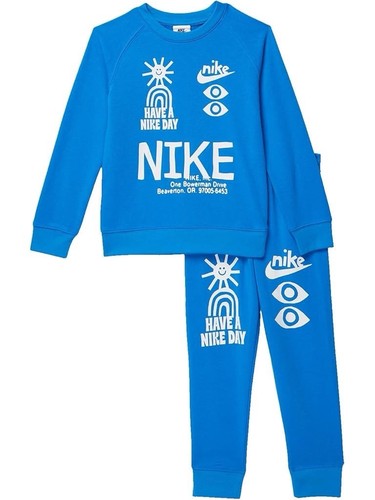 TRACKSUIT NIKE HBR STATEMENT CREW SET-LIGHT BLUE Terry Joggers Sweatshirt Size M