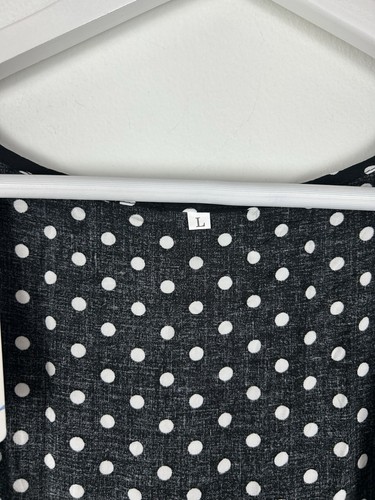 Maxi Dress Womens Large Polka Dot Short Sleeves V Neck Tie Front Black White NWT - Picture 3 of 3