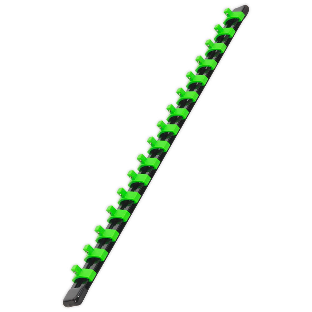 Sealey Socket Retaining Rail with 16 Clips 1/4""Sq Drive - Hi-Vis Green