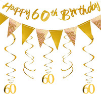 60 Geburtstag Deko Girlande Luftschlangen Set,Deko 60 Geburtstag Mann Frau,Happy
