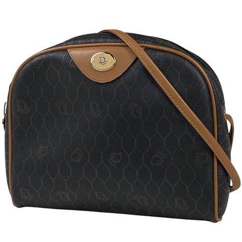 Christian Dior Honeycomb Shoulder Bag Coated Canvas Black Women's From Japan
