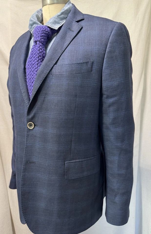 ROME GIGLI Hombres Abrigo Deportivo Chaqueta AZUL CUADROS LANA 40R 2 Botones HECHO EN ITALIA * Foto 3 de 4