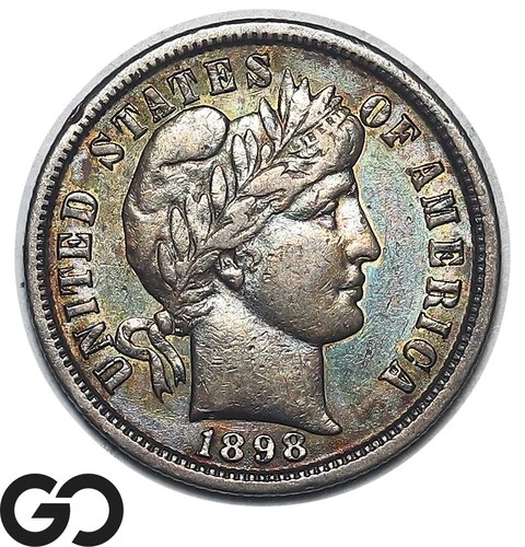 1898-S Barber Dime Lovely Toner! Choice AU++