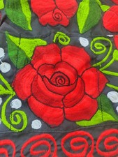 Black Bib Apron Red Rose Floral Embroidered Fabric One Size Tie Straps