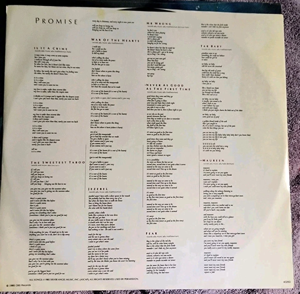 Sade 1985 Original Pressing Lp Of Promise  It's Been Graded A Strong VG ++ - Image 3 of 4