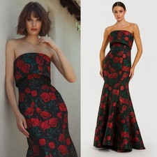 NEW Mac Duggal Black Strapless Floral Brocade Mermaid Gown $598 - Size 8