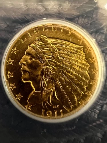 1911 $2.50 Indian Head Gold Quarter Eagle ANACS MS61-Pre-1933 US Gold,nice cheek