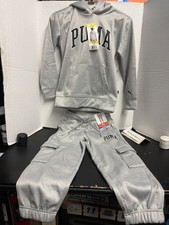 Puma Light Grey Moisture Wicking Fleece Hoodie W/ Matching Jogger Cargo Pants