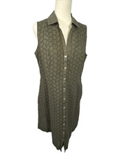 Foxcroft Shirt Dress Sleeveless Eyelet Collar Pockets Women's 14 No Stretch