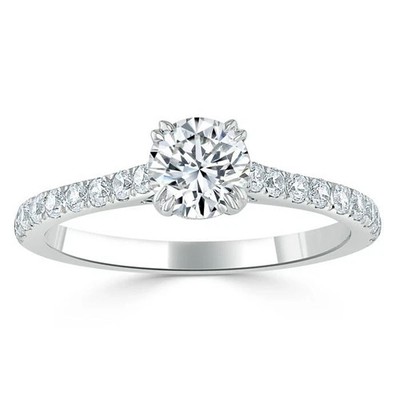 1.10 Ct Round Cut Real Moissanite Beautiful Wedding Ring 14K White Gold All Size