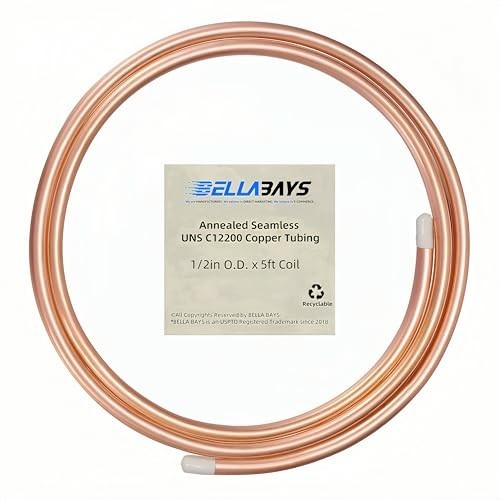 1/2" OD Copper Tubing 5ft - Seamless Soft Coil for HVAC, Refrigeration, DIY Proj