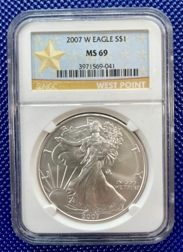 2007 W ~ Silver Eagle S$1 ~ NGC MS69 ~ West Point ~ #3971569-041