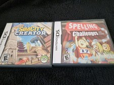 2 Nintendo DS Games - SimCity Creator + Spelling Challenges - CIB EX - TESTED 