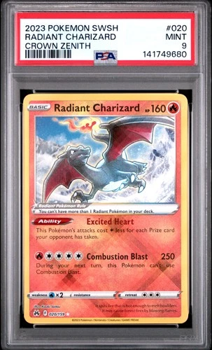 2023 POKEMON SWORD & SHIELD CROWN ZENITH #020 RADIANT CHARIZARD PSA 9