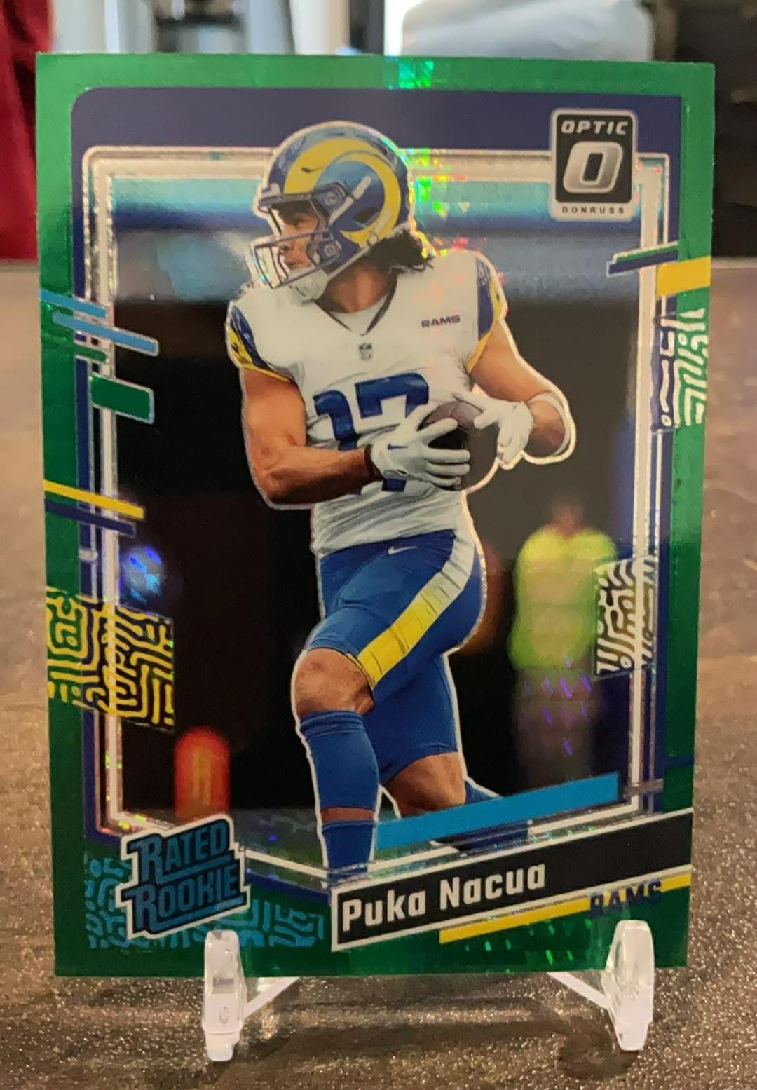 2023 Panini Donruss Optic Puka Nacua Green Hyper Prizm RC #238 SP Parallel Rams