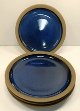 Northern Lights by Over and Back 8" Salad Plates Stoneware Blue Brown Trim Set 4