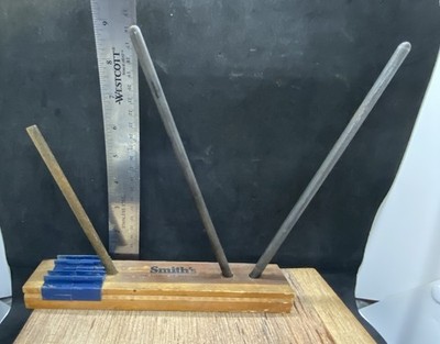 Vintage Smith's Sure Sharp Metal Sharpening Rods Sticks With Wood Base