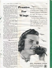 Magazine Ad - 1939 - AT&T / Bell System - Pennies For Wings