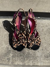 Betsy Johnson Peep Toe Cheetah Print High Heel Platform Shoes Stilettos Size 7.5