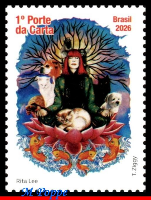 26-03 BRAZIL 2026 RITA LEE, SINGER, MUSIC, DOGS, CATS, FISH, FAMOUS PEOPLE, MNH