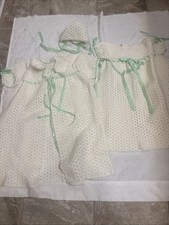 Handmade Infant Christening Outfit Dress Gown Knit  Cap/Bonnet jacket Size Pics