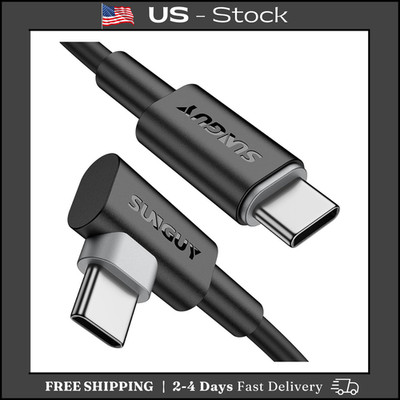 SUNGUY USB C to USB C Cable Short, [2-Pack 1.5FT] Right Angle 60W Type-C Charger