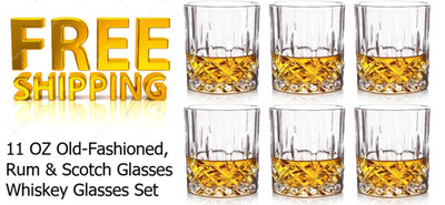 Whiskey Glasses Set of 6 11oz Old Fashioned Bourbon Scotch Rum Clear Bar Glasses