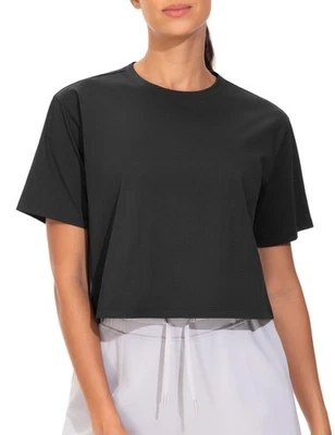 Sport Crop Top Damen Kurzarm Lockeres Yoga Shirts Atmungsaktives Bauchfrei Ob... - Bild 1 von 4