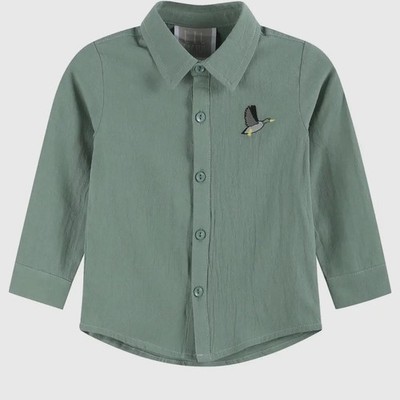  Lil Cactus Sage Green Mallard Boys Button Down Dress Shirt NWT size 2T