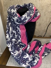 Crown & Ivy 7 Feet By 2 Feet Charming Patterned Scarf /Pink /White Elephants