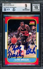 Clyde Drexler Signed 1986 Fleer RC #26 Trail Blazers BGS 9 Sig GM 10 Card