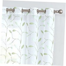 Sheer Curtains Embroidered Floral Leaf 55"W x 84"L Pack of 2 Green on White