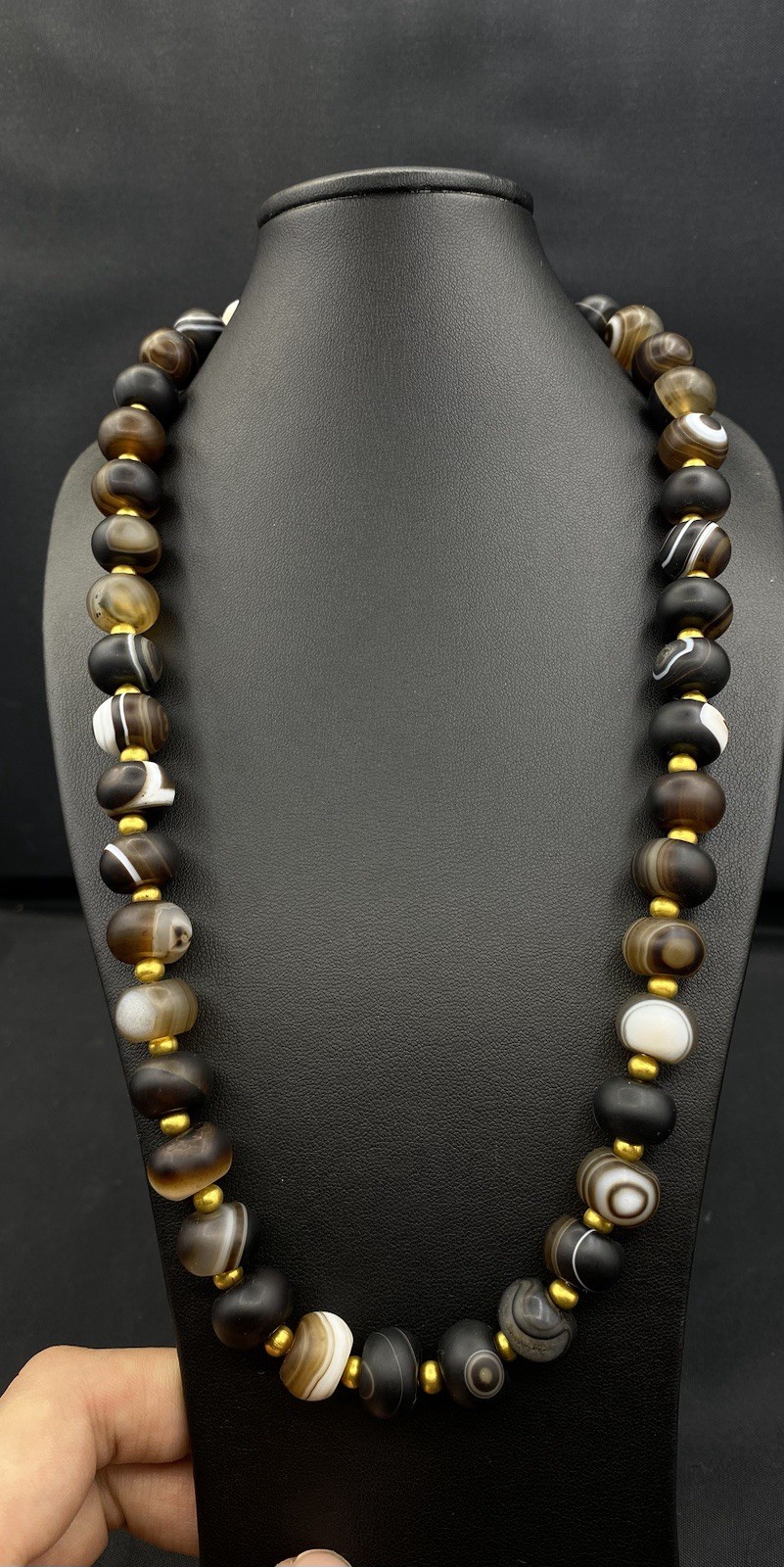 hermoso collar antiguo vintage de cuentas de ágata sulamani